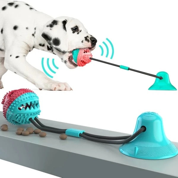 "Interaktives Hundespielzeug mit Saugnapf und Kaukugel für aktives Kauspiel"